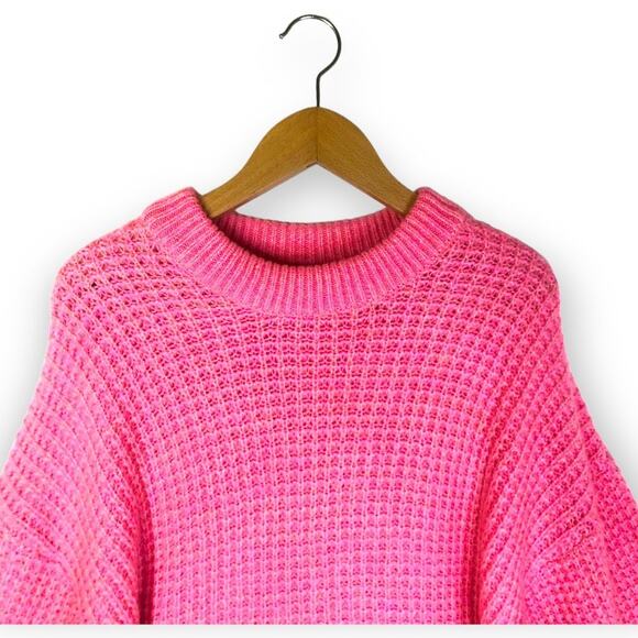 ASOS Women's Design Boxy Balloon Sleeve Pullover Sweater 12 Pink Waffle Knit - Picture 3 of 14